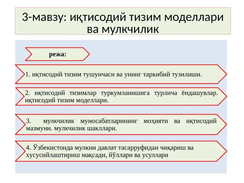 Иқтисодий тизим моделлари ва мулкчилик тизим 1