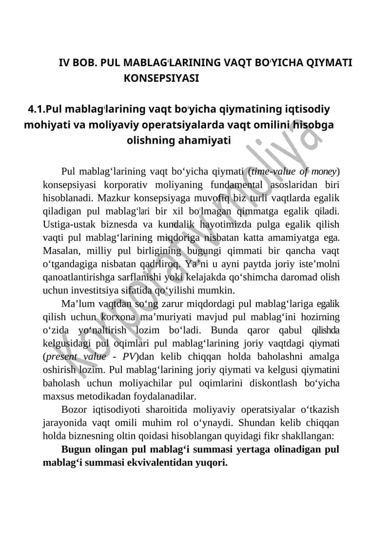 PUL MABLAGʻLARINING VAQT BOʻYICHA QIYMATI KONSEPSIYASI 1