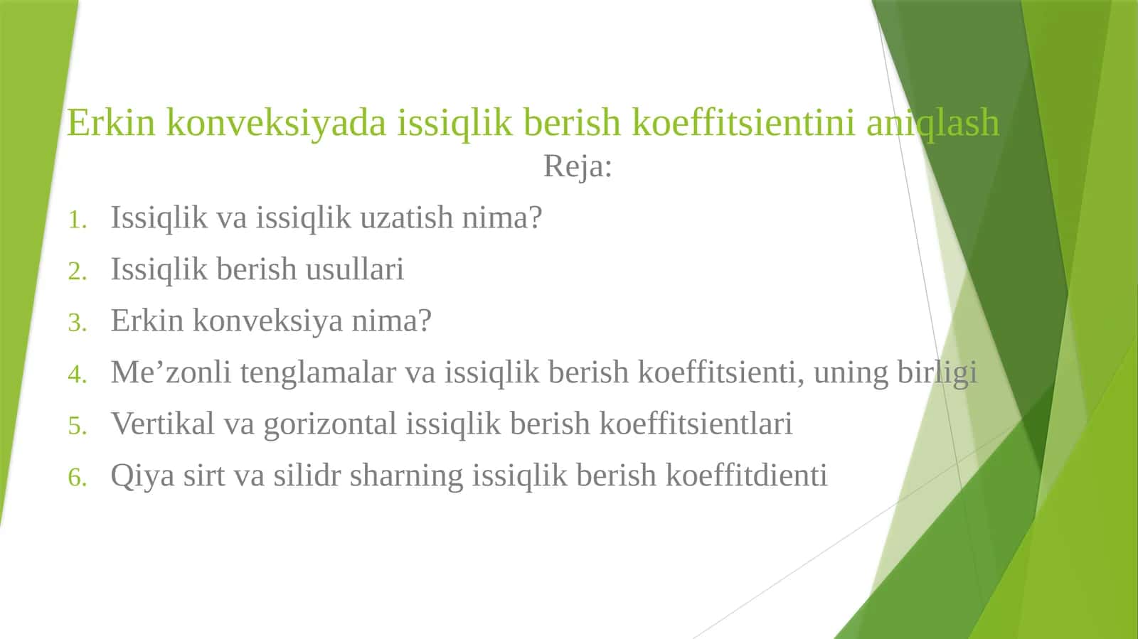 Erkin konveksiyada issiqlik berish koeffitsientini aniqlash 1