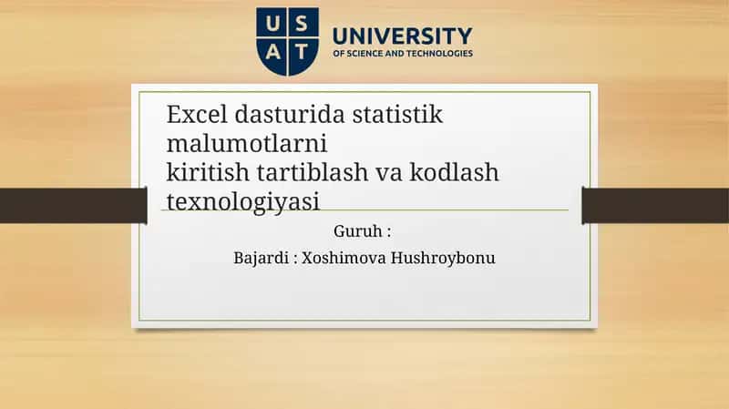 Exceldasturi - Ma’lumot Kiritish va Kodlash Texnologiyasi 1