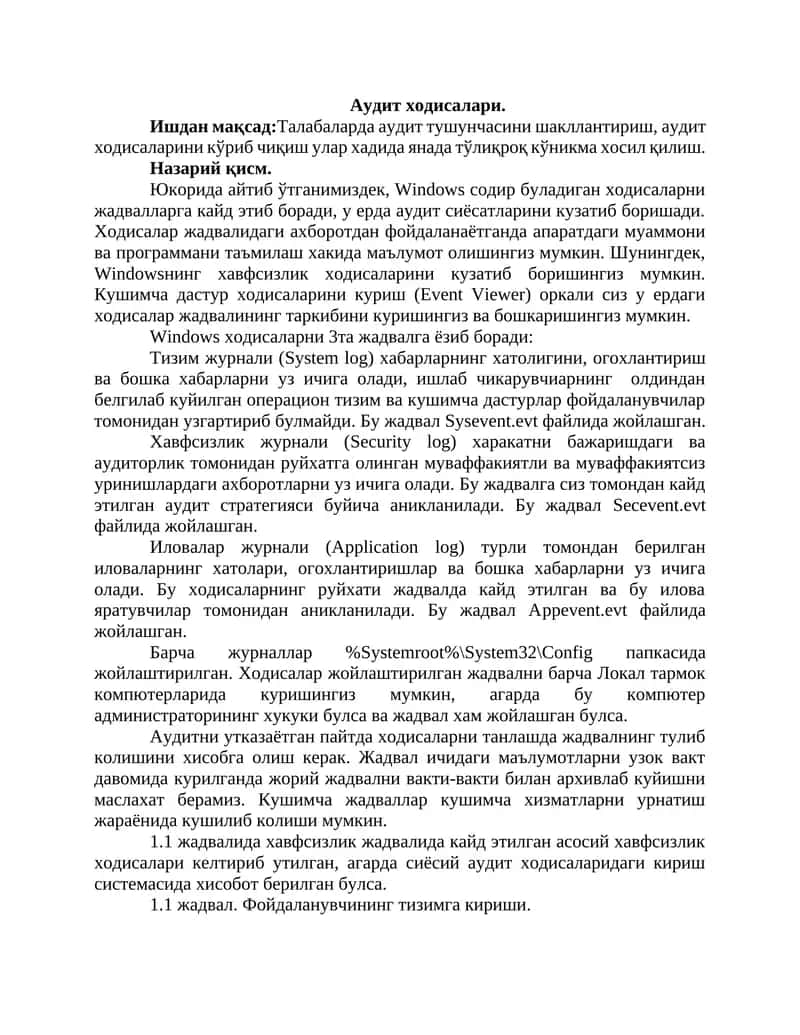 Аудит ходисалари. 1