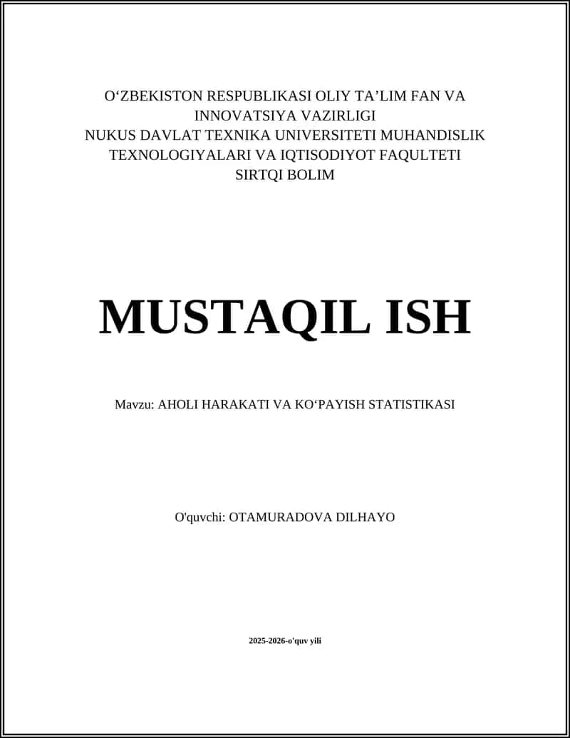 AHOLI HARAKATI VA KOʻPAYISH STATISTIKASI 1