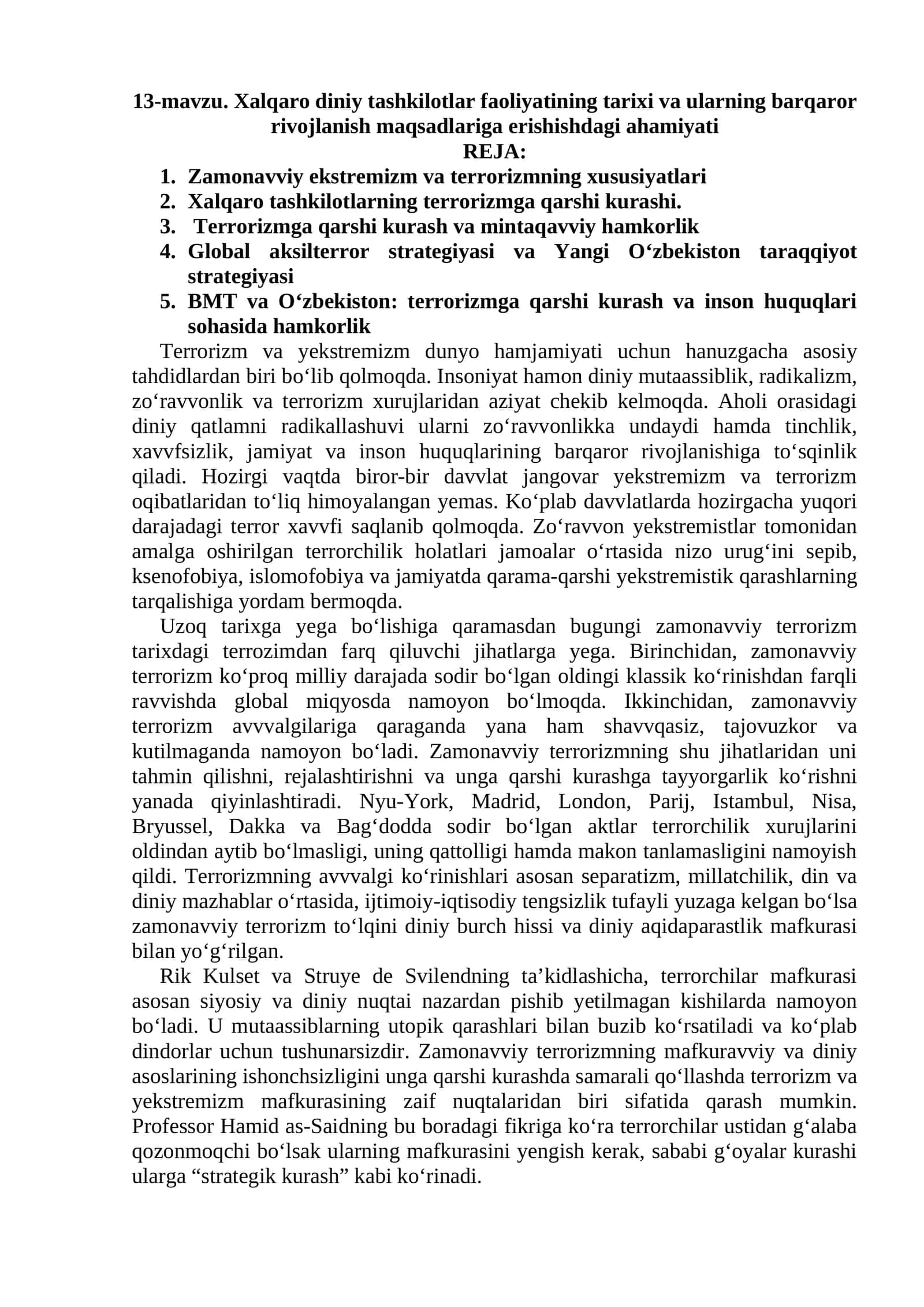 Xalqaro diniy tashkilotlar faoliyatining tarixi va ularning barqaror rivojlanish maqsadlariga erishishdagi ahamiyati 1