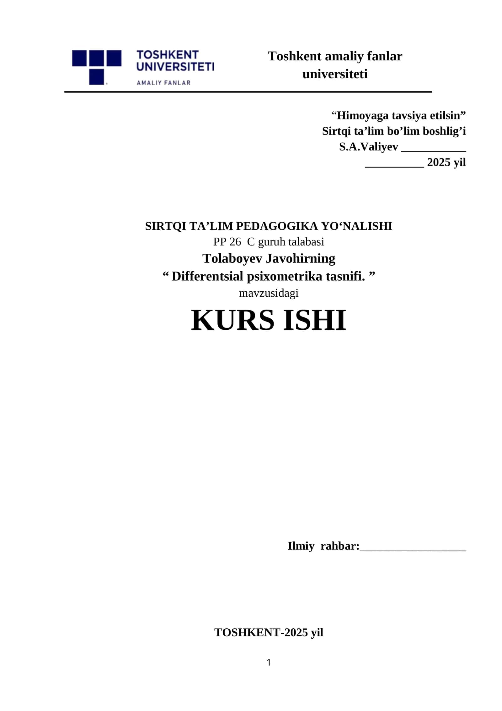 Differentsial psixometrika tasnifi 1