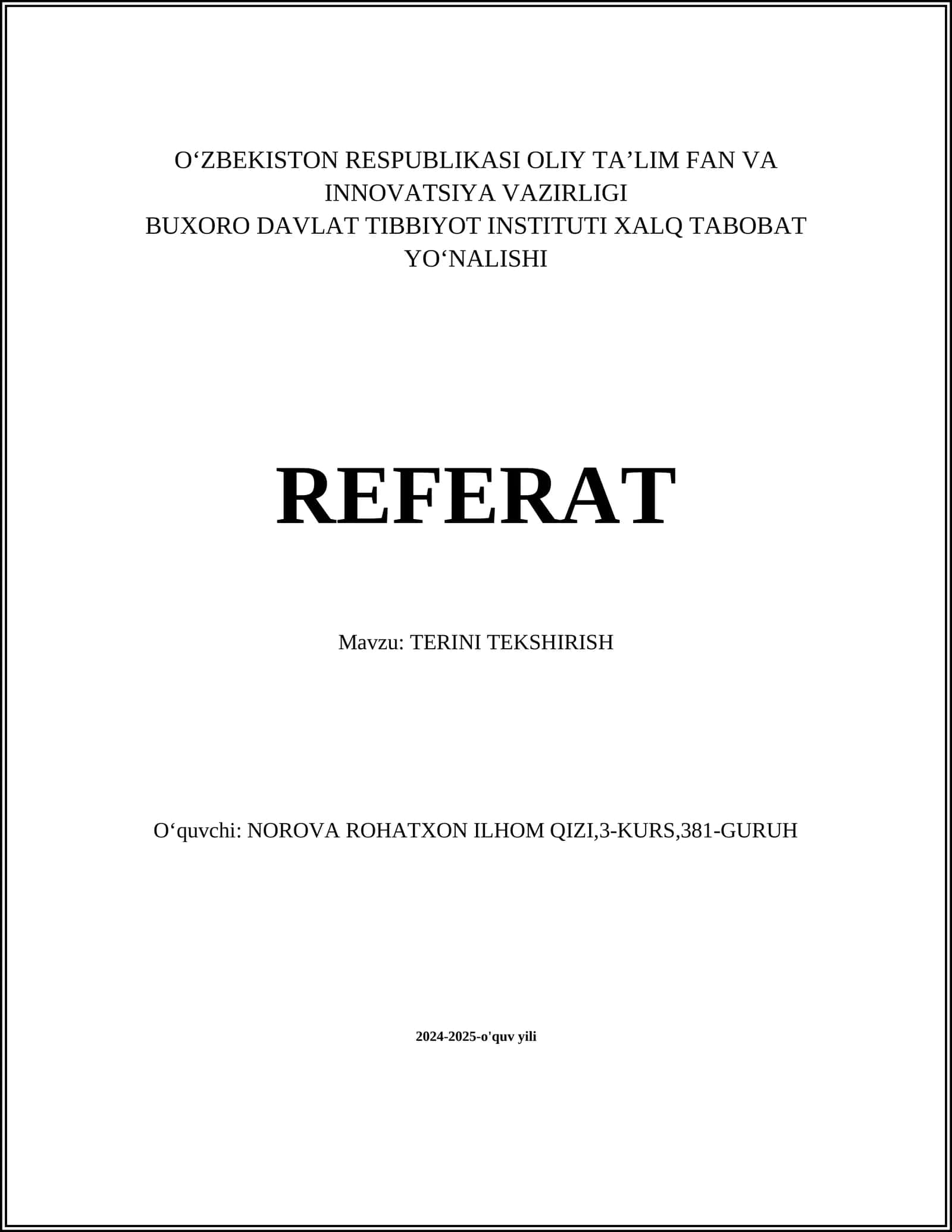 TERINI TEKSHIRISH 1