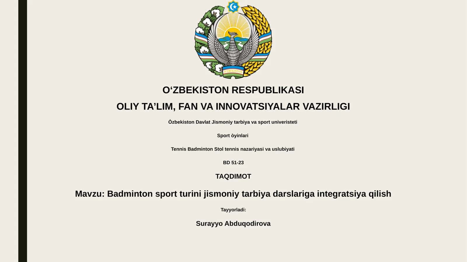 Badminton sport turini jismoniy tarbiya darslariga integratsiya qilish 1