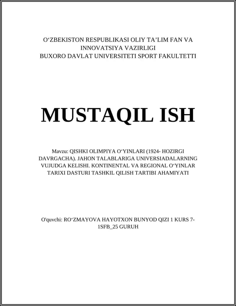 QISHKI OLIMPIYA OʻYINLARI (1924- HOZIRGI DAVRGACHA) 1