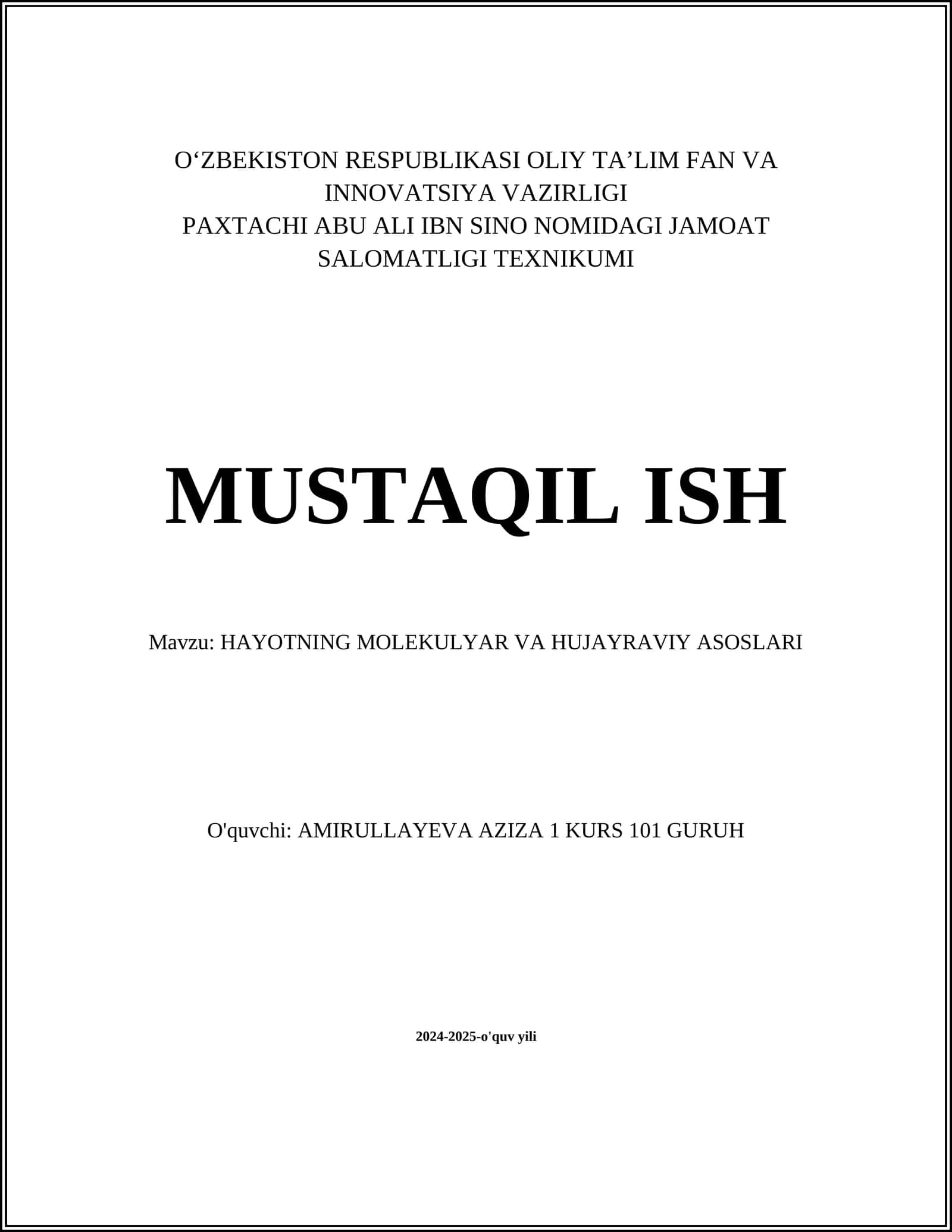 HAYOTNING MOLEKULYAR VA HUJAYRAVIY ASOSLARI 1