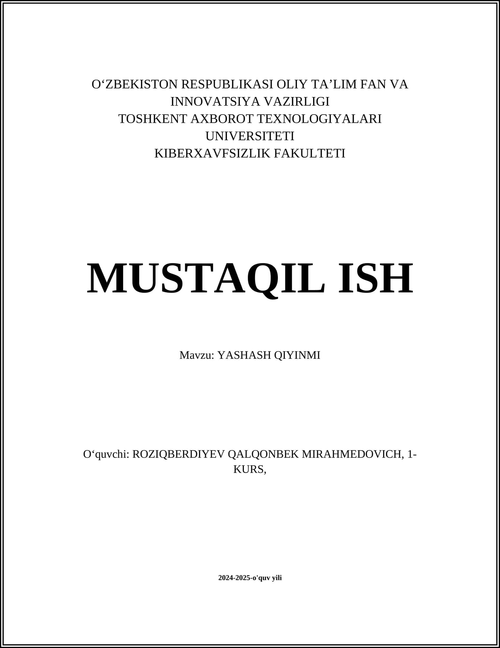 YASHASH QIYINMI 1