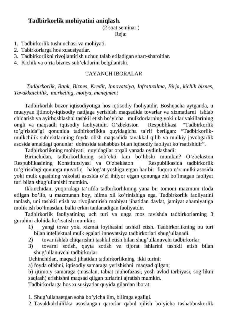 Tadbirkorlik Mоhiyatini Aniqlash 1