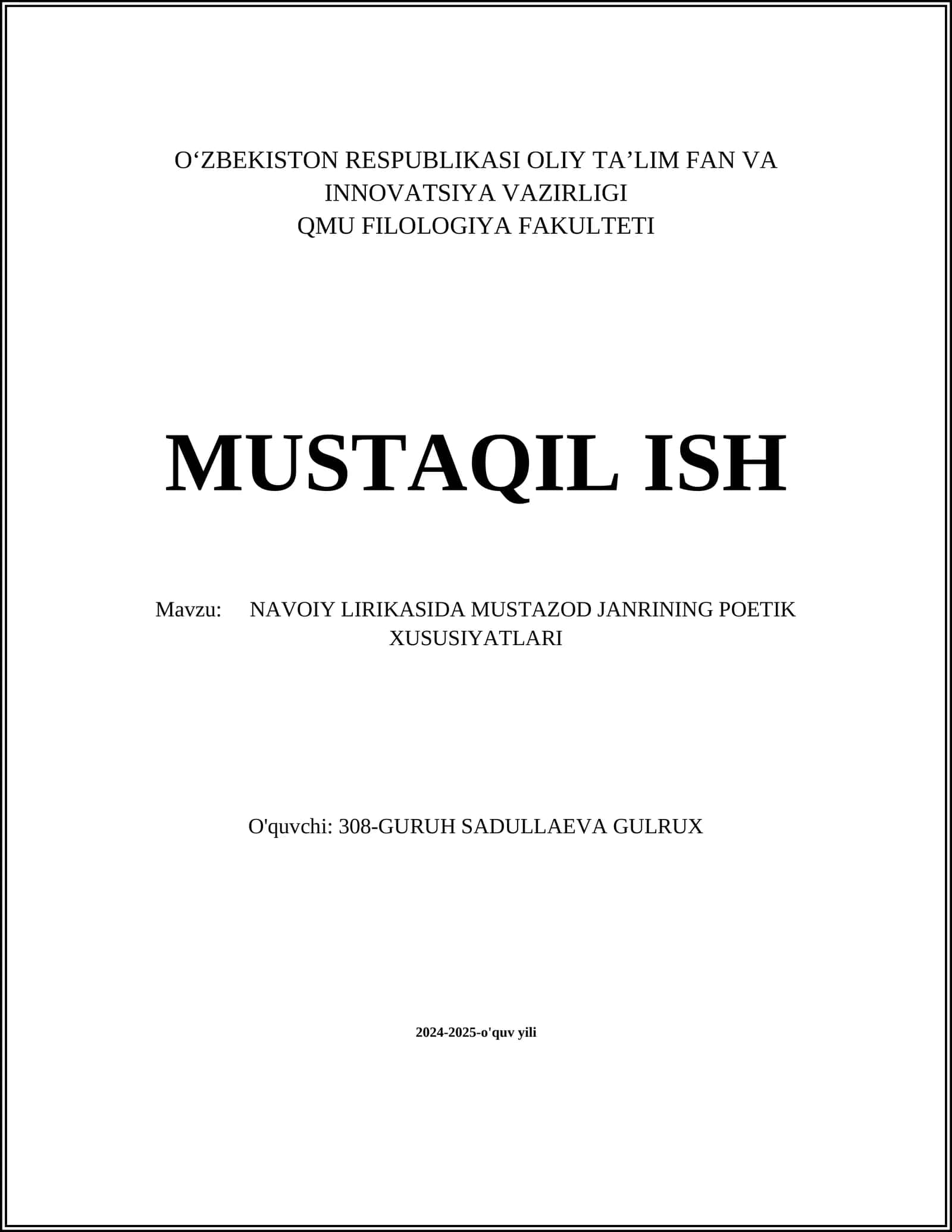 NAVOIY LIRIKASIDA MUSTAZOD JANRINING POETIK XUSUSIYATLARI 1