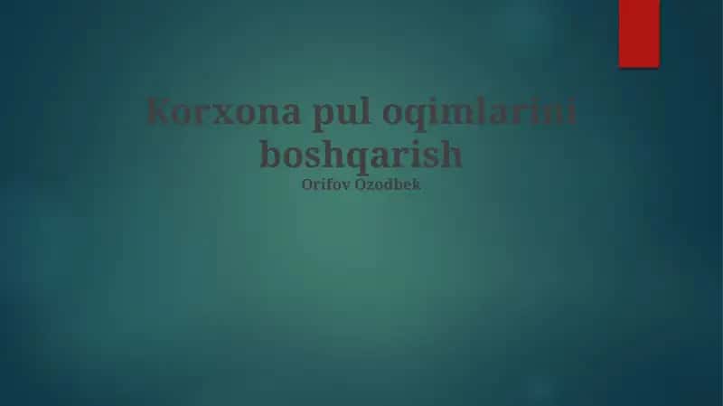 Pul oqimlarini boshqarish 1