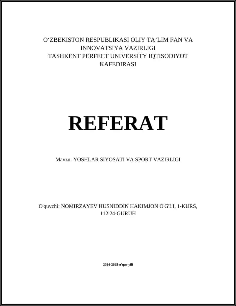 YOSHLAR SIYOSATI VA SPORT VAZIRLIGI 1