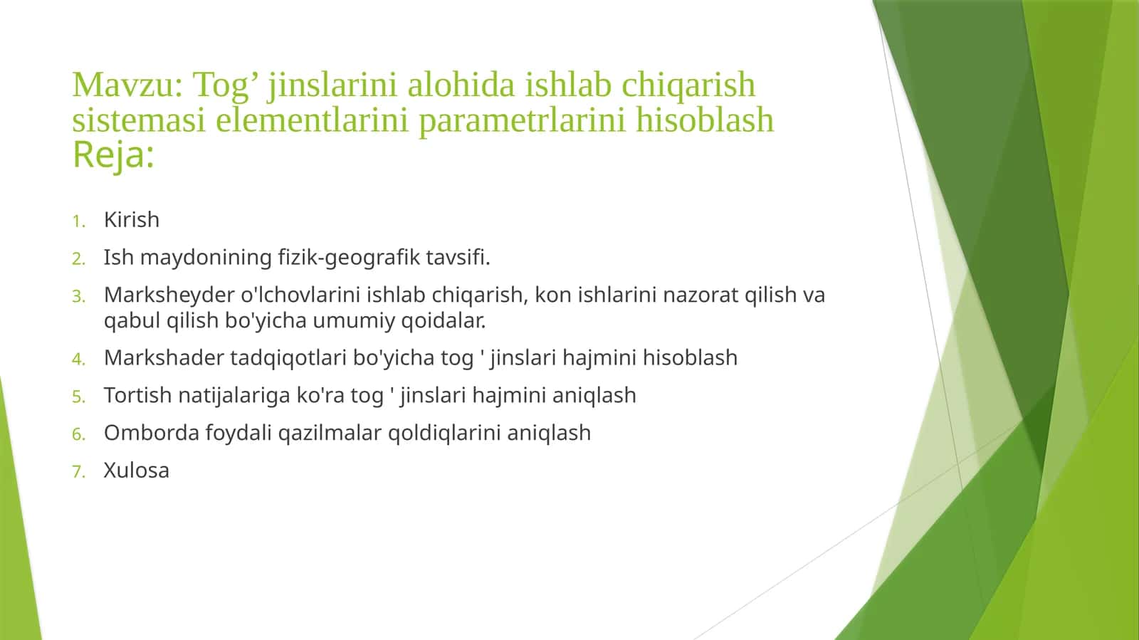 Tog’jinslarinialohidaishlabchiqarishsistemasi elementlariniparametrlarini hisoblash 1