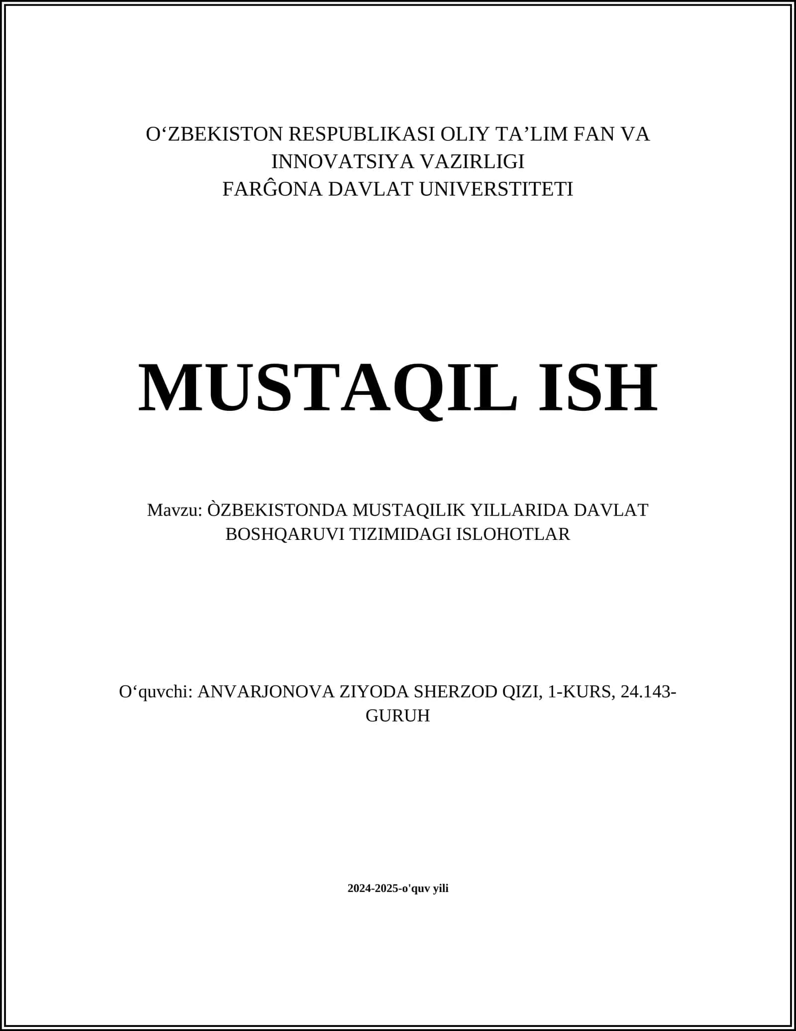 O'zbekistonda Mustaqilik Yillarida Davlat Boshqaruv Tizimidagi Islоhotlar 1