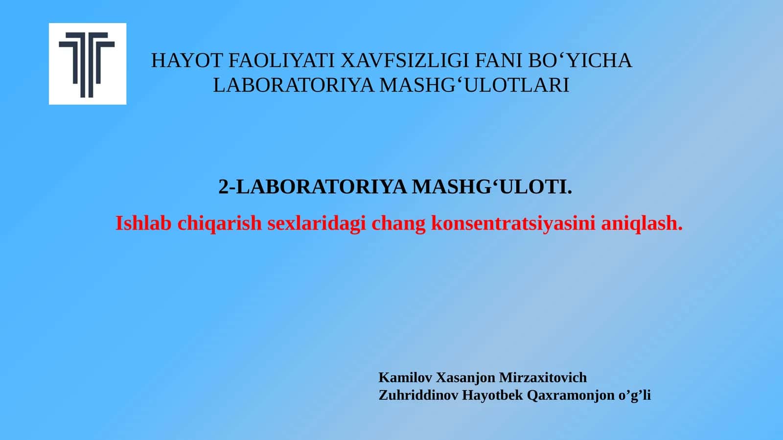 Laboratoriya mashgʻulotlarning mavzulari 1