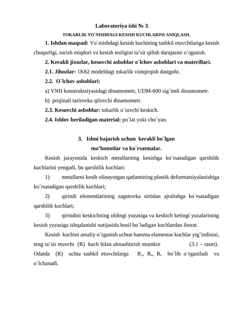 TOKARLIK YO`NISHDAGI KESISH KUCHLARINI ANIQLASH 1