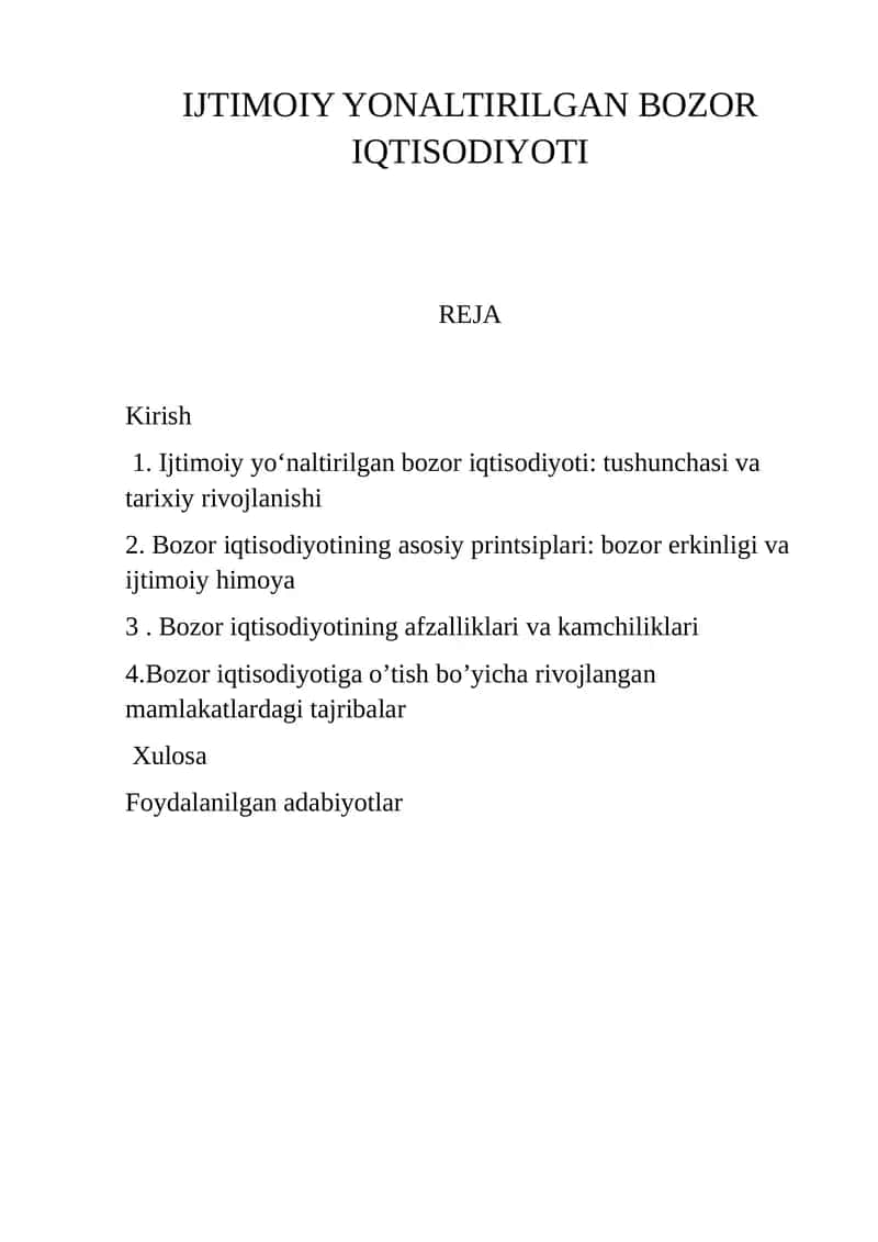 Ijtimoiy Yonaltirilgan Bozor Iqtisodiyoti 1
