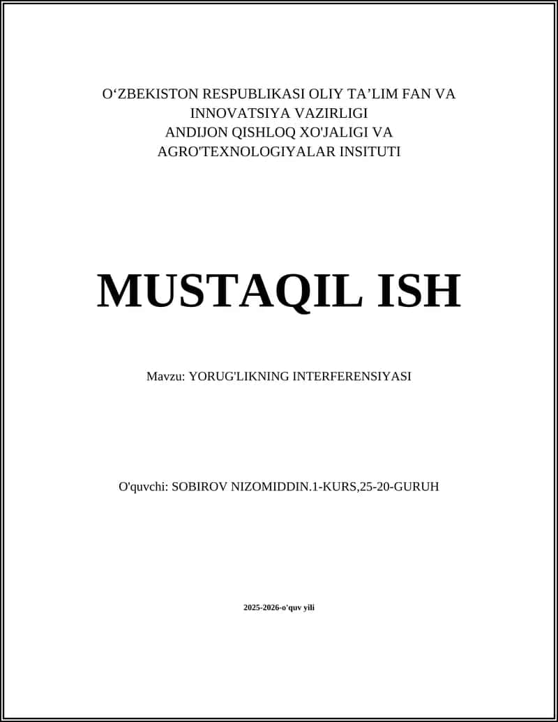 YORUG'LIKNING INTERFERENSIYASI 1