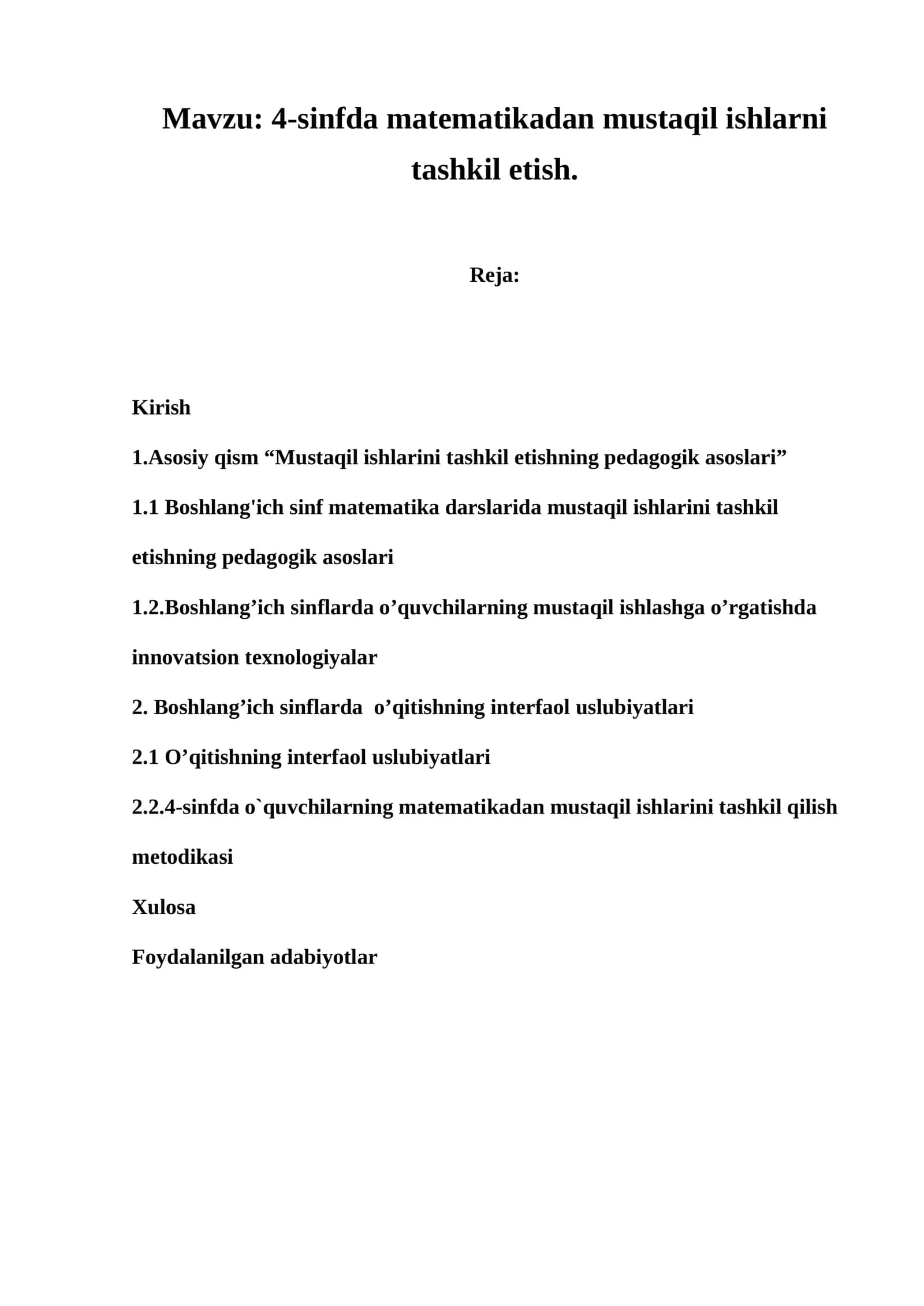 4-sinfda matematikadan mustaqil ishlarni tashkil etish 1