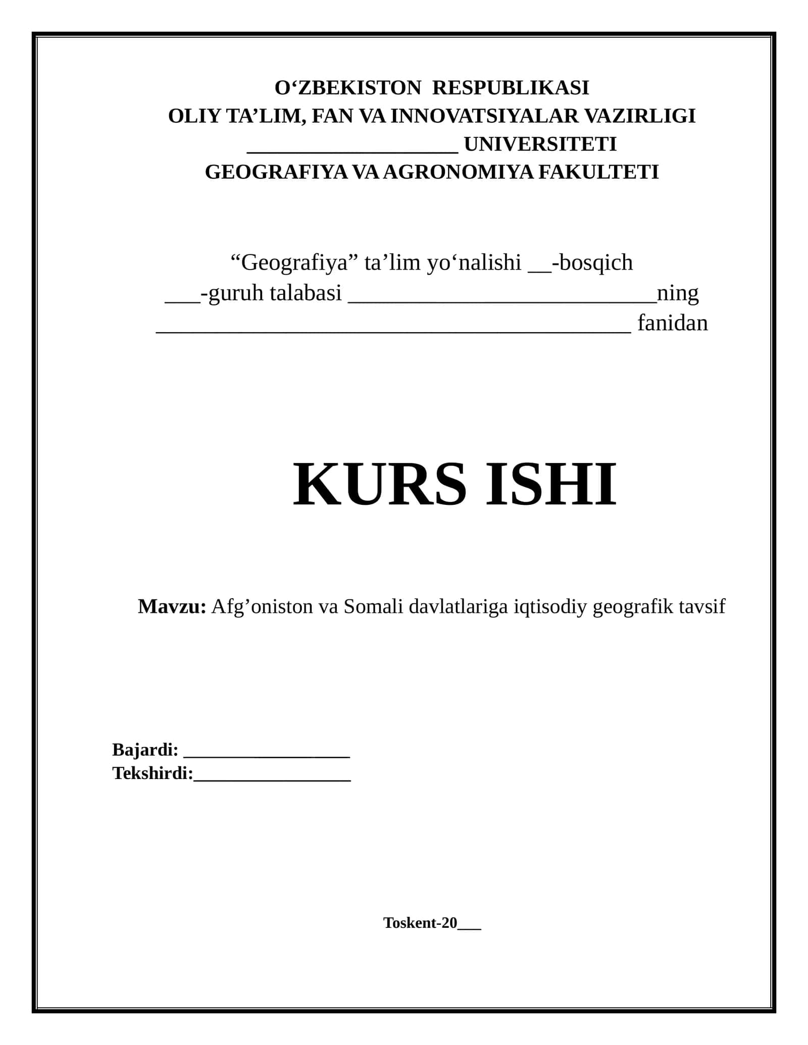 Afg’oniston va Somali davlatlariga iqtisodiy geografik tavsif 1