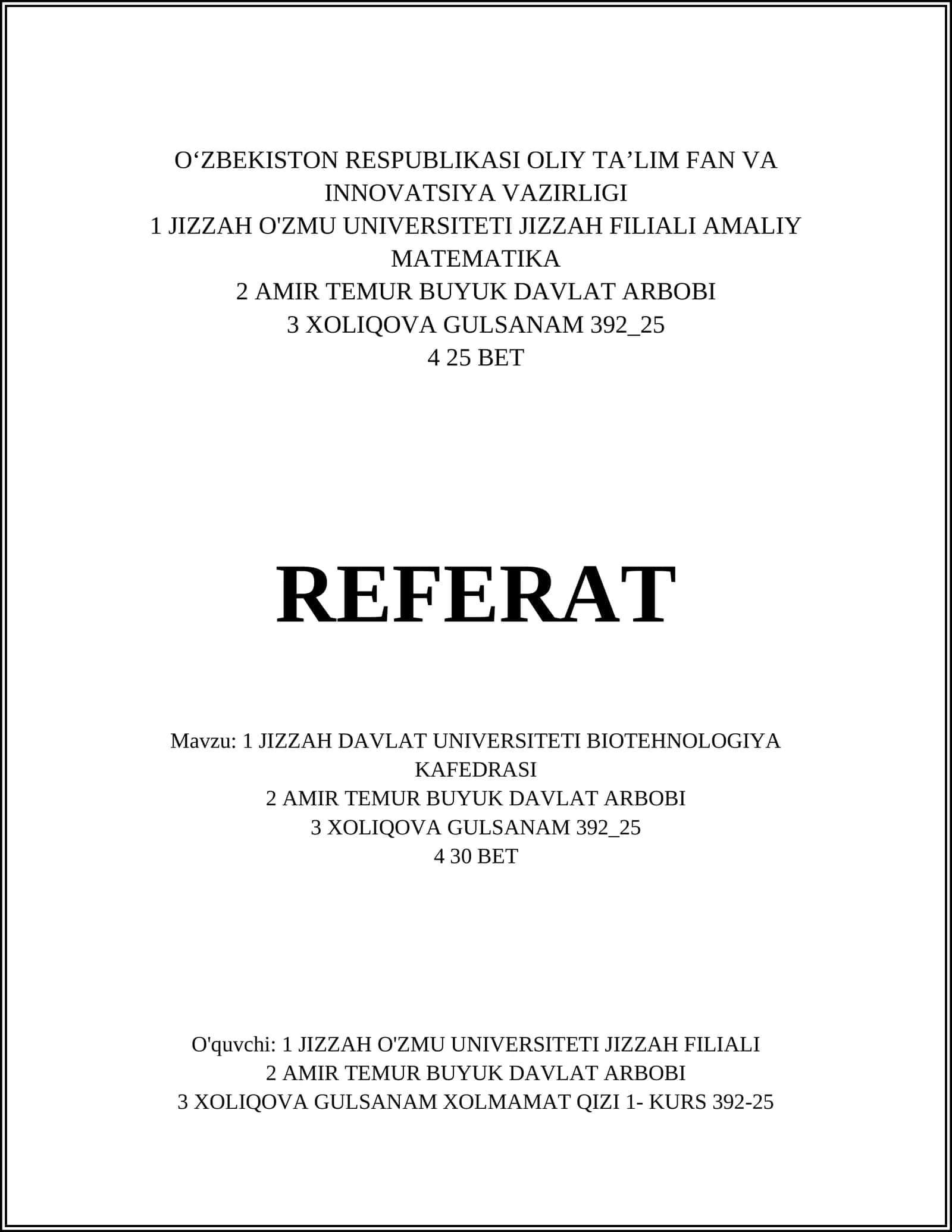 JIZZAH DAVLAT UNIVERSITETI BIOTEHNOLOGIYA KAFEDRASI 1