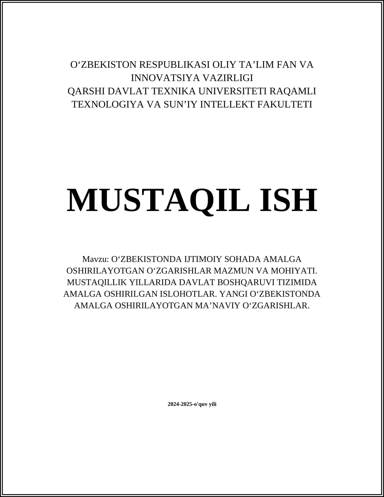 O‘zbekistonda Ijtimoiy Sohaga Oid Islohotlar 1