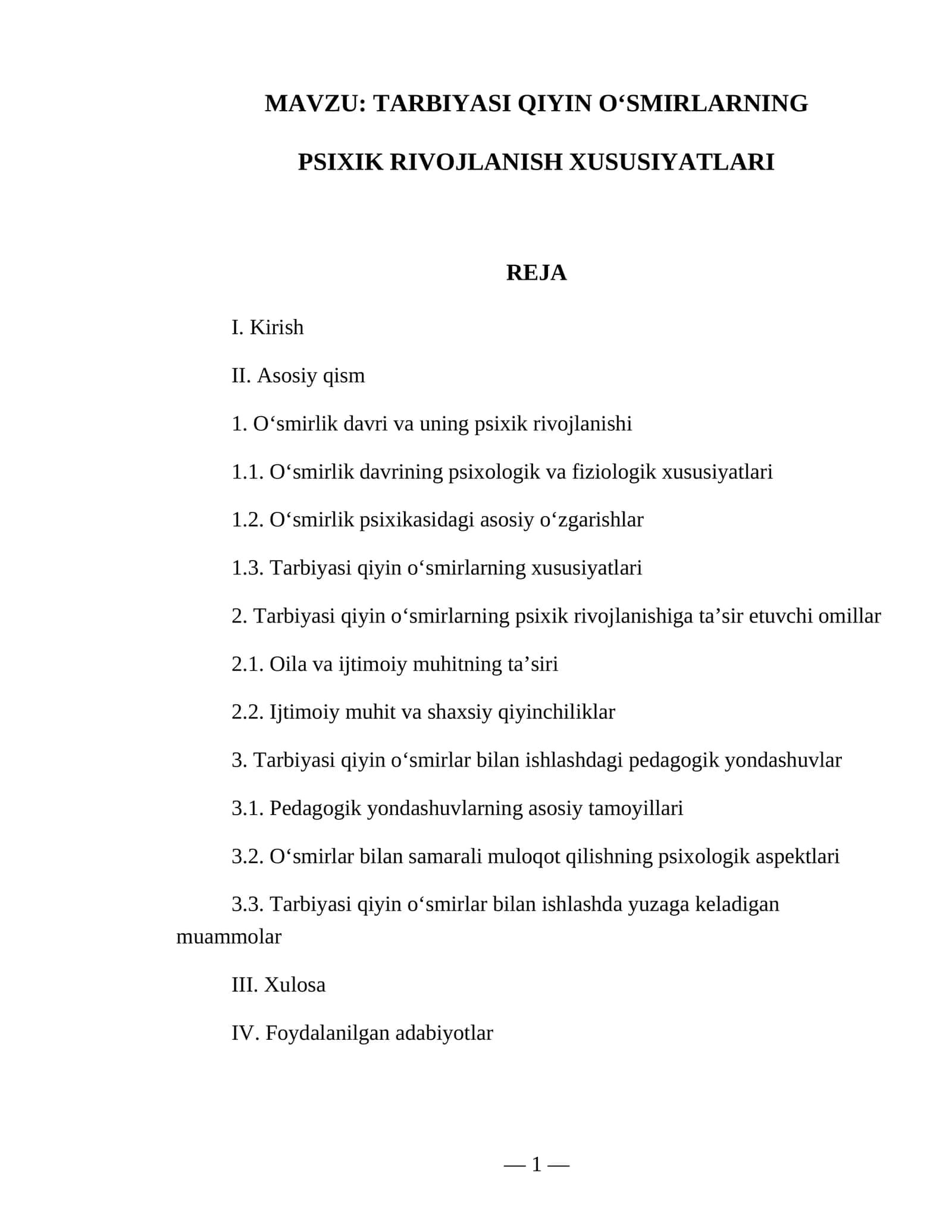 Tarbiyasi qiyin o‘smirlarning psixik rivojlanish xususiyatlari 1