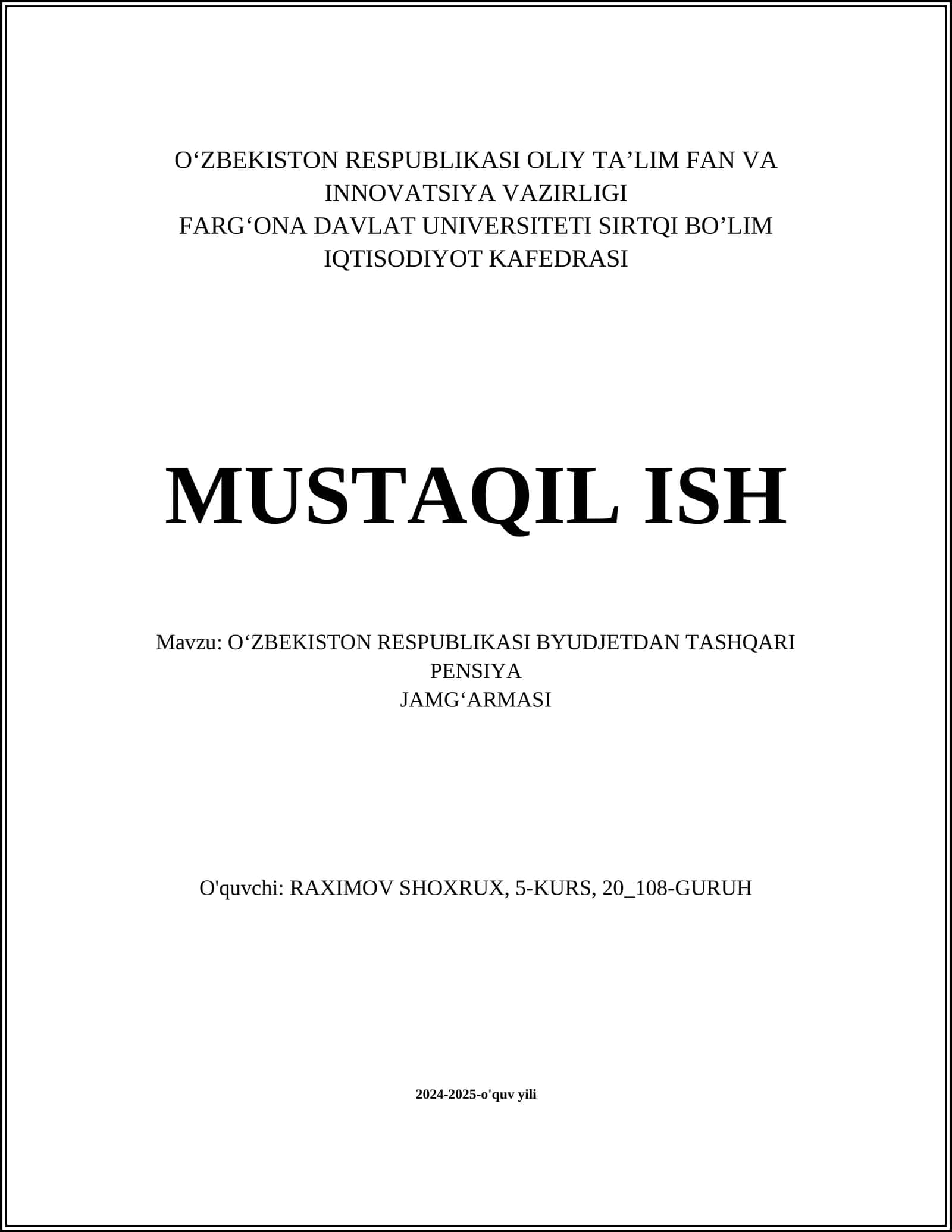 O'ZBEKISTON RESPUBLIKASI BYUDJETDAN TASHQARI PENSIYA JAMG'ARMASI 1