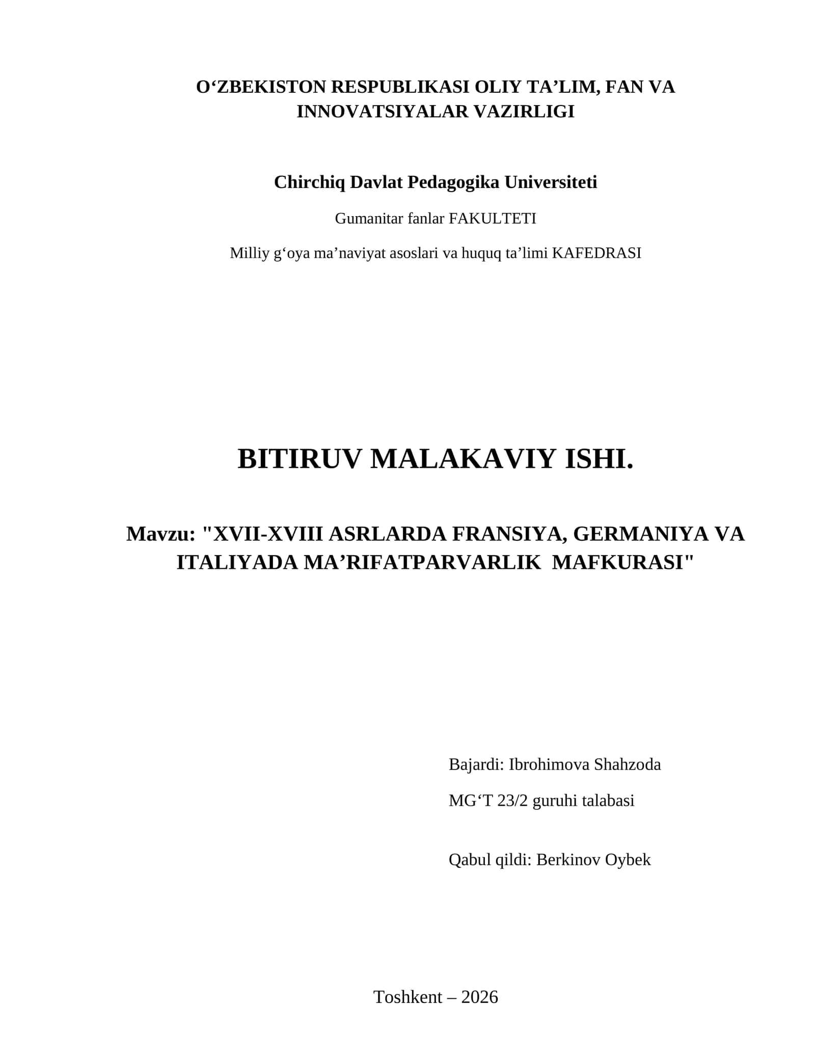 XVII-XVIII asrlarda Fransiya, Germaniya va Italiyada maʼrifatparvarlik  mafkurasi 1