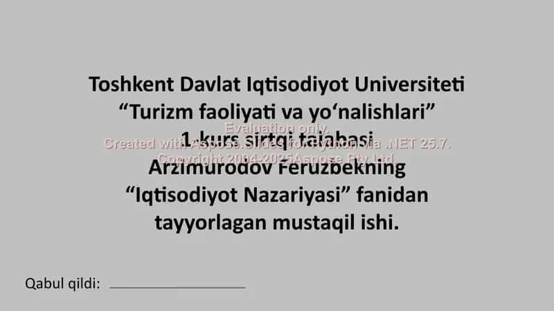 Arzimurodov Feruzbekning “Iqtisodiyot Nazariyasi” Fanidan Tayyorlagan Mustaqil Ishi 1