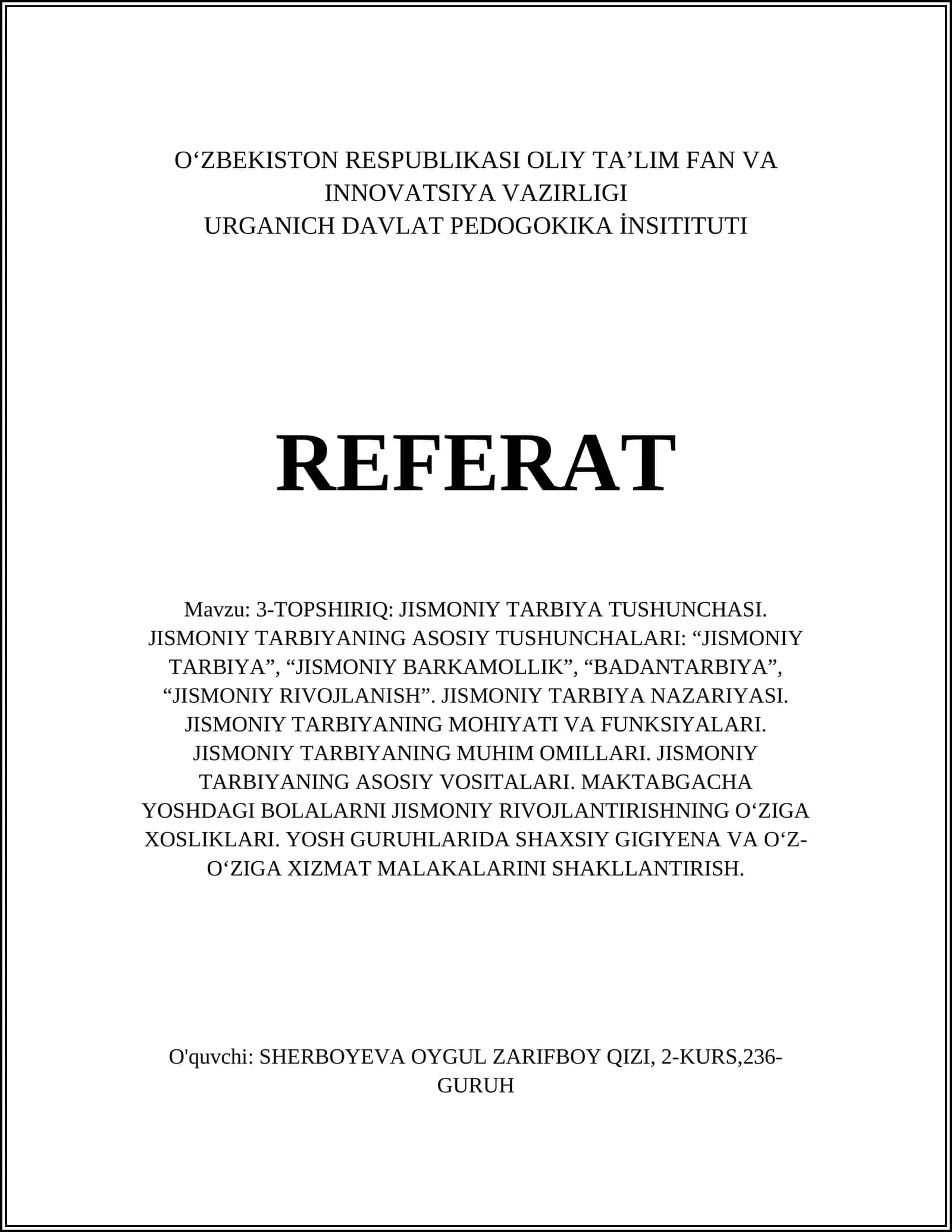 Jismoniy Tarbiya Tushunchasi 1