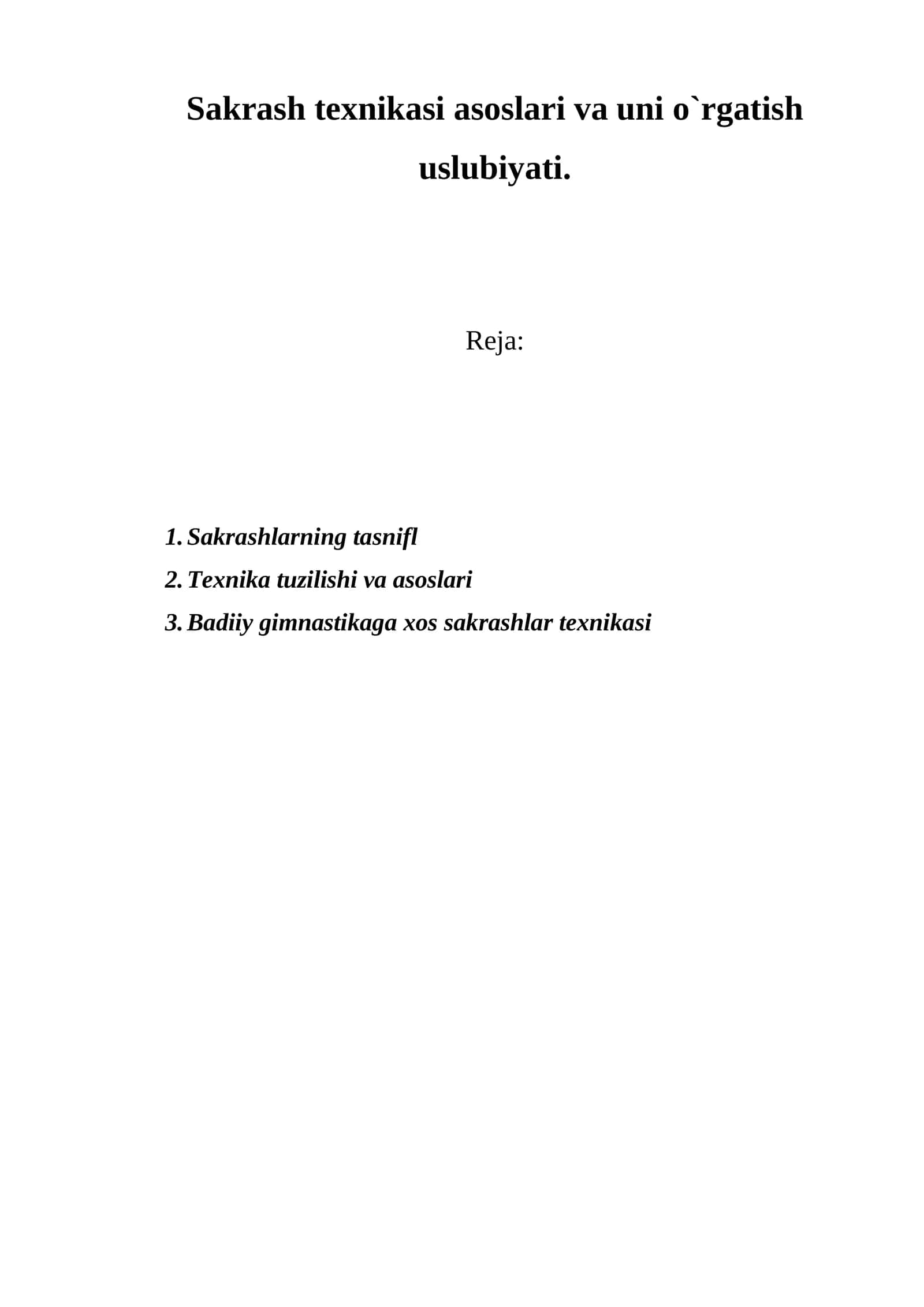 Sakrash texnikasi asoslari va uni o`rgatish uslubiyati 1