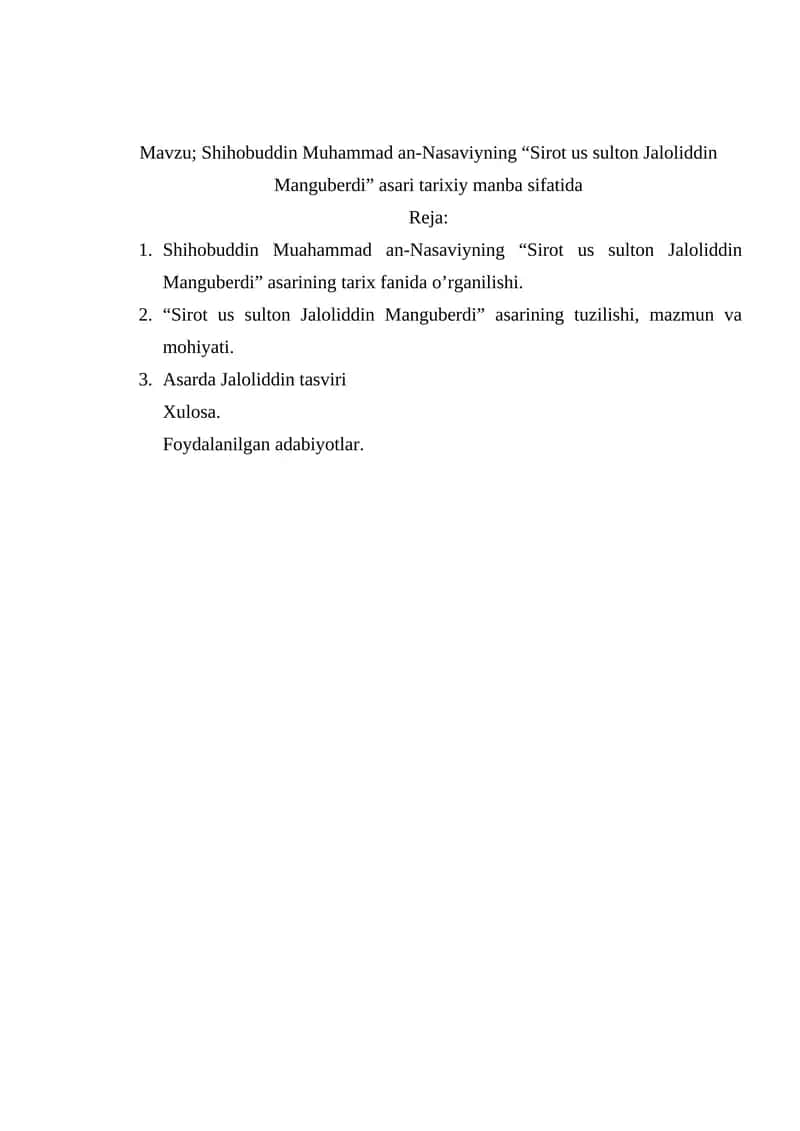 Shihobuddin Muhammad an-Nasaviyning “Sirot us sulton Jaloliddin Manguberdi” asari 1