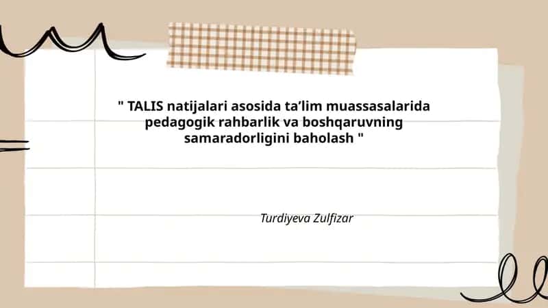 TALIS natijalari asosida maktab rahbarlarining pedagogik liderligi va uning samaradorligini baholash 1