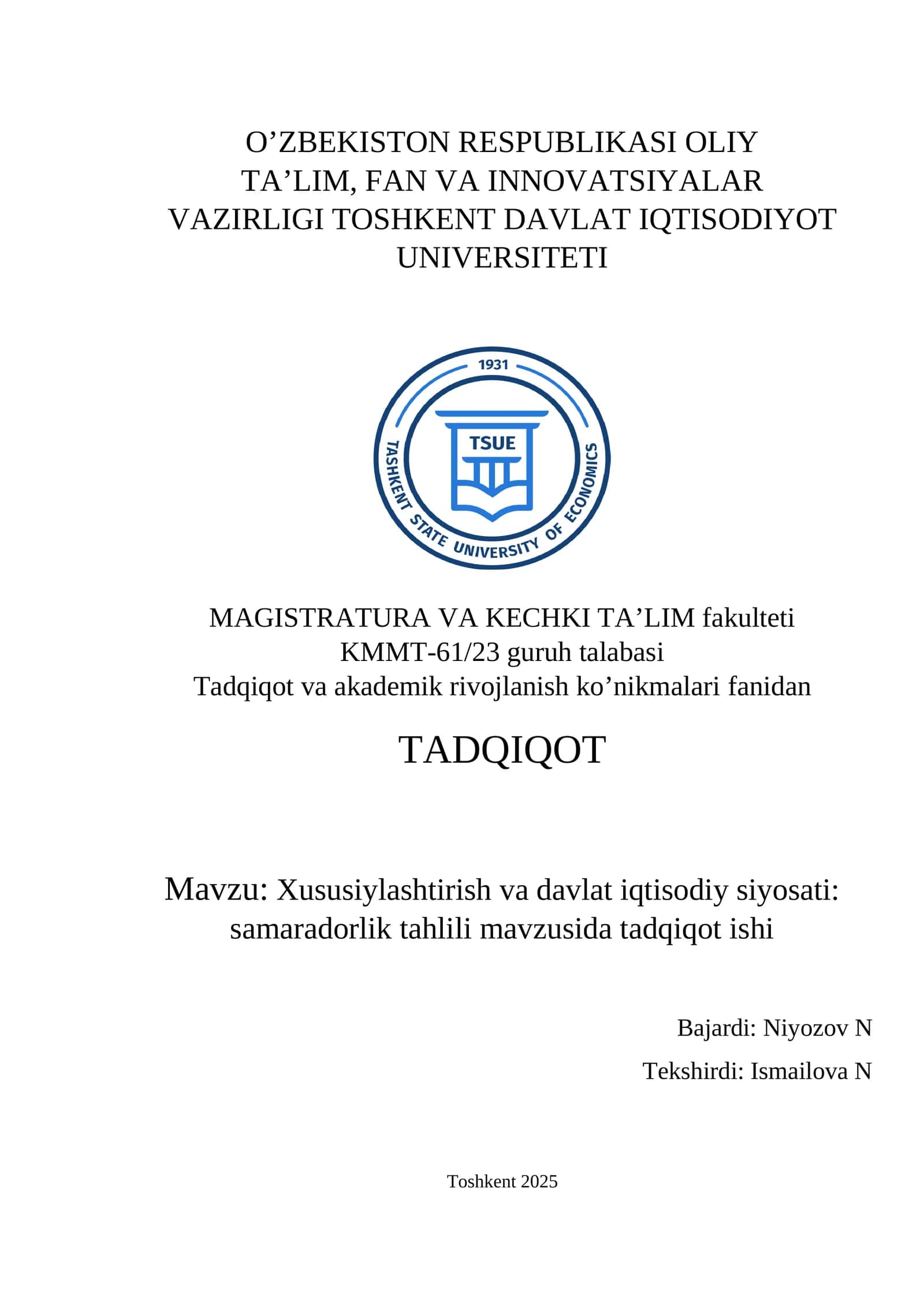Xususiylashtirish va davlat iqtisodiy siyosati: samaradorlik tahlili 1