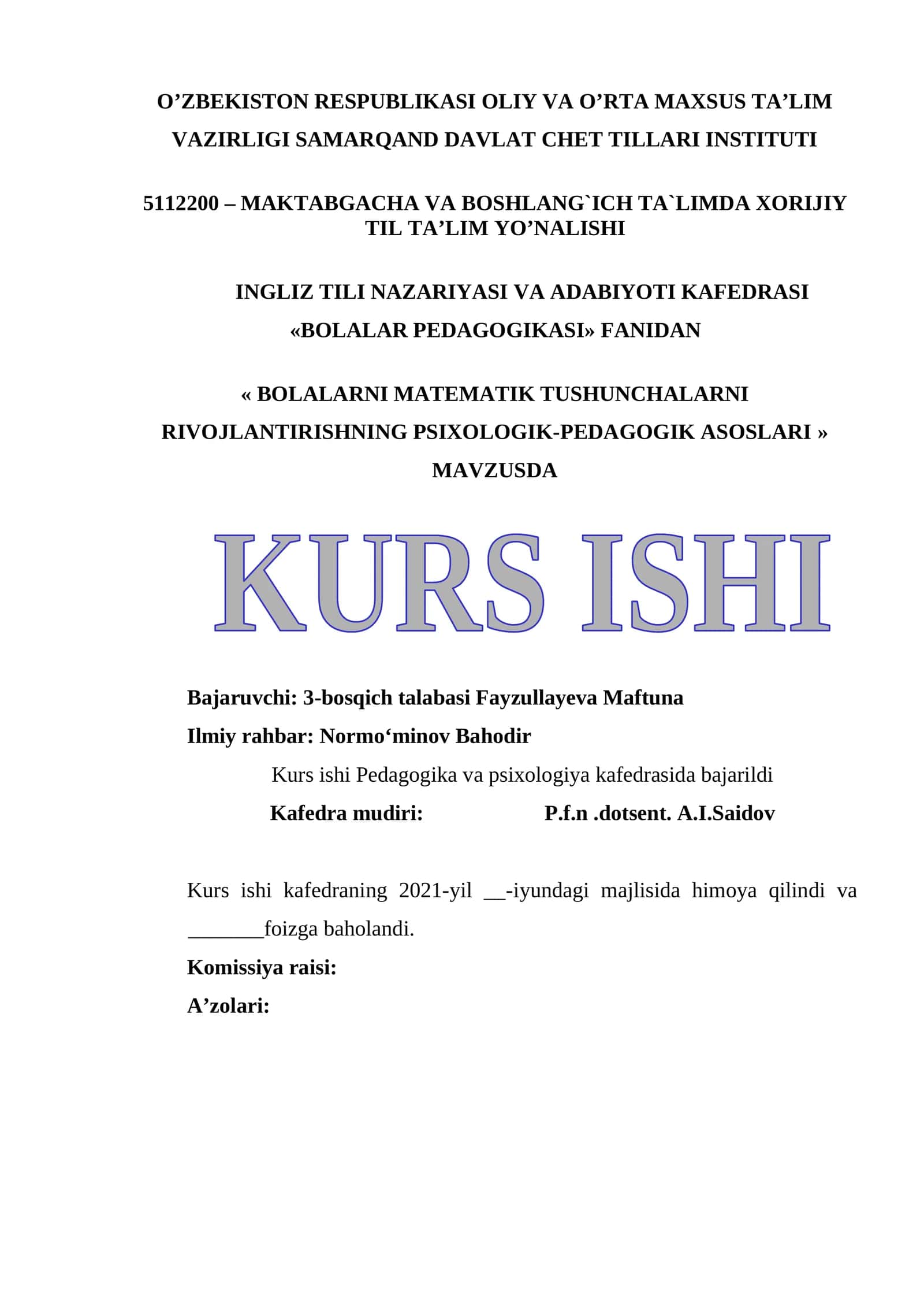 BOLALARNI MATEMATIK TUSHUNCHALARNI RIVOJLANTIRISHNING PSIXOLOGIK-PEDAGOGIK ASOSLARI 1
