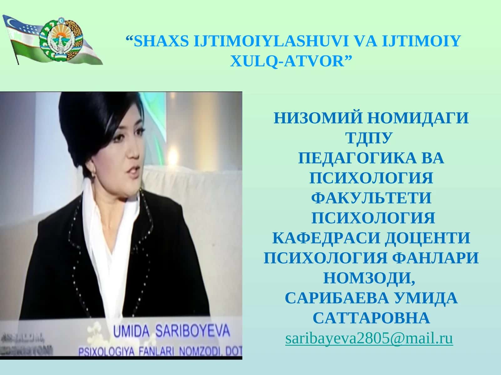 "SHAXS IJTIMOIYLASHUVI VA IJTIMOIY XULQ-ATVOR" 1