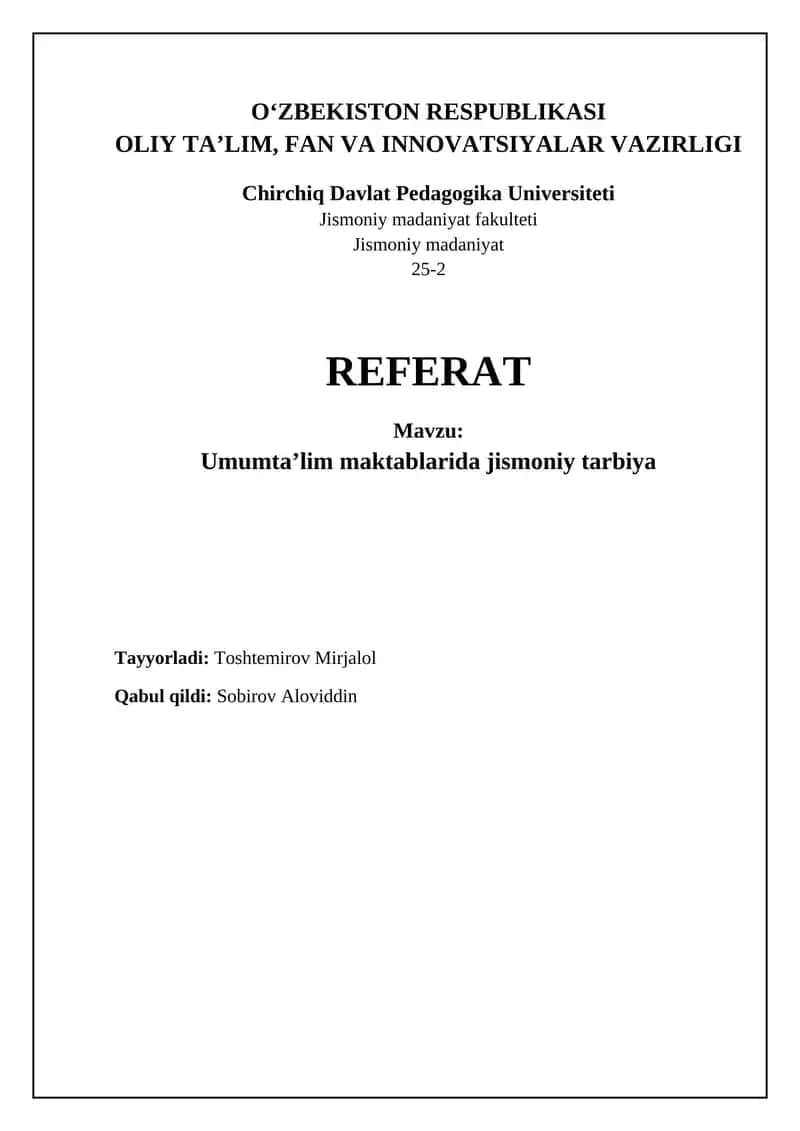 Jismoniy tarbiyada muammolar va yechimlar 1