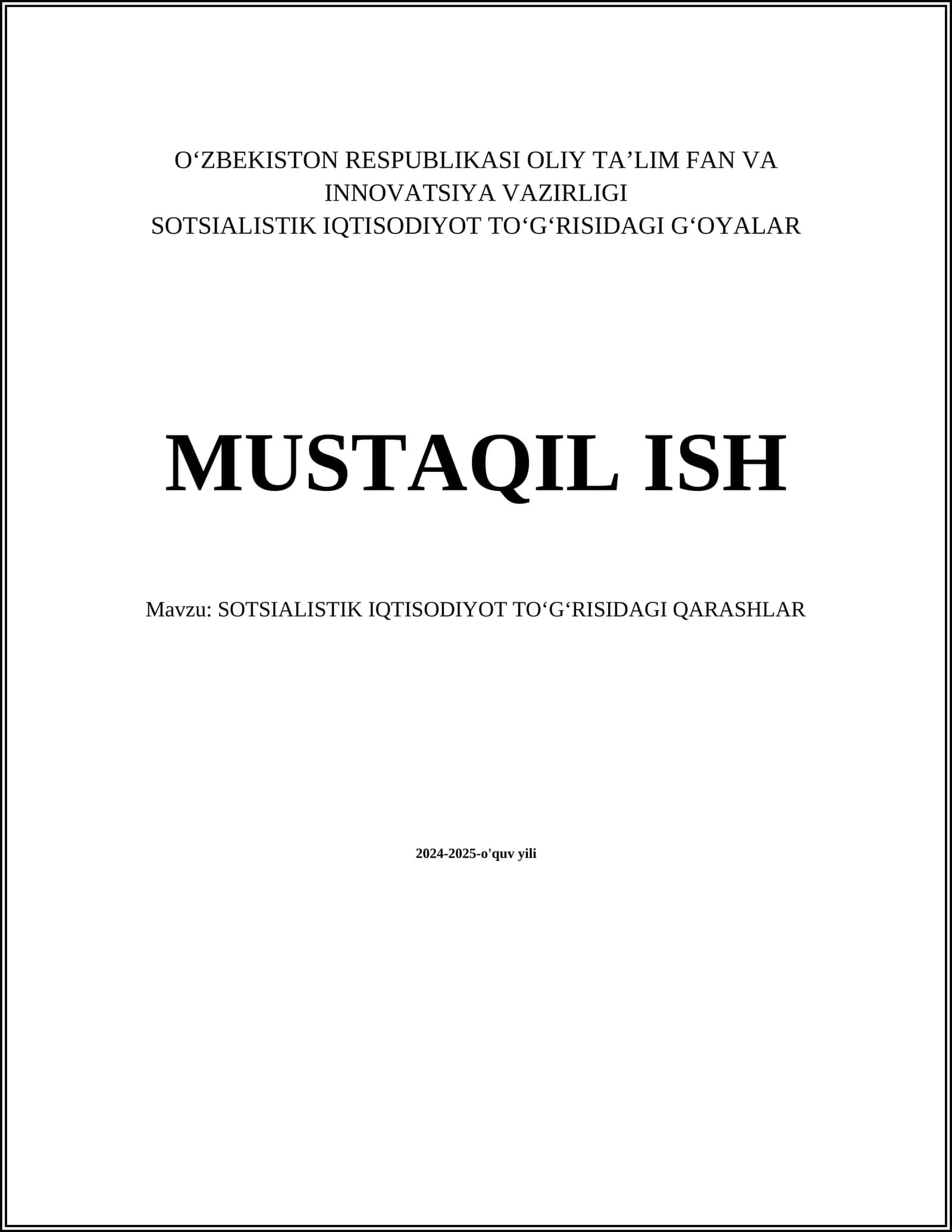 Sotsialistik iqtisodiyotning nazariy asoslari 1