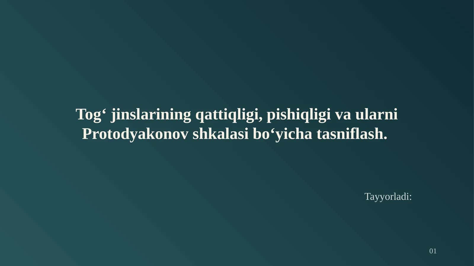 Tog‘jinslarining qattiqligi, pishiqligi va ularni Protodyakonov shkalasi bo‘yicha tasniflash 1