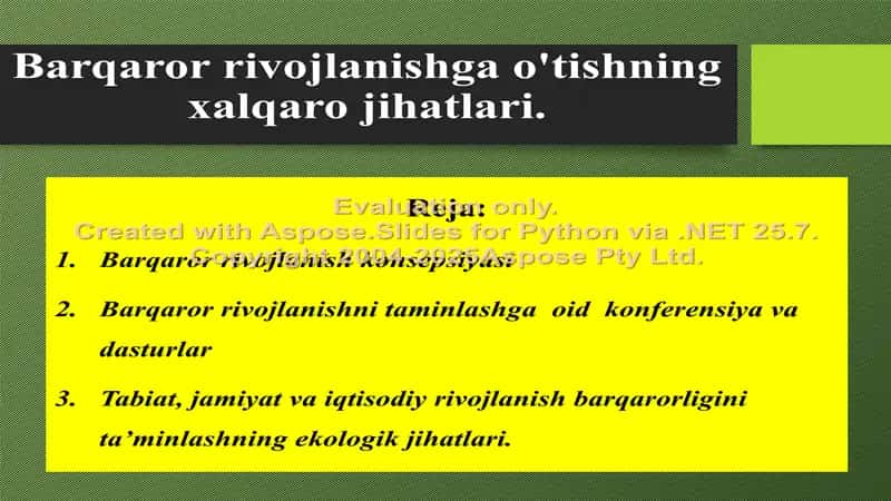 Barqaror rivojlanishga o'tishning xalqaro jihatlari 1