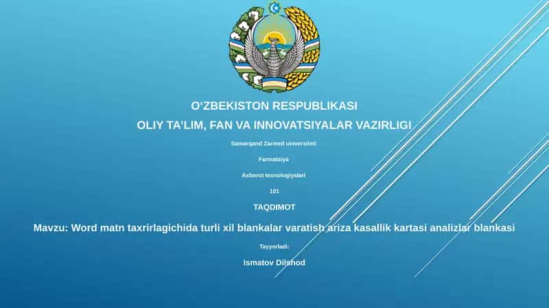 Word matn taxrirlagichida turli xil blankalar varatish ariza kasallik kartasi analizlar blankasi 1