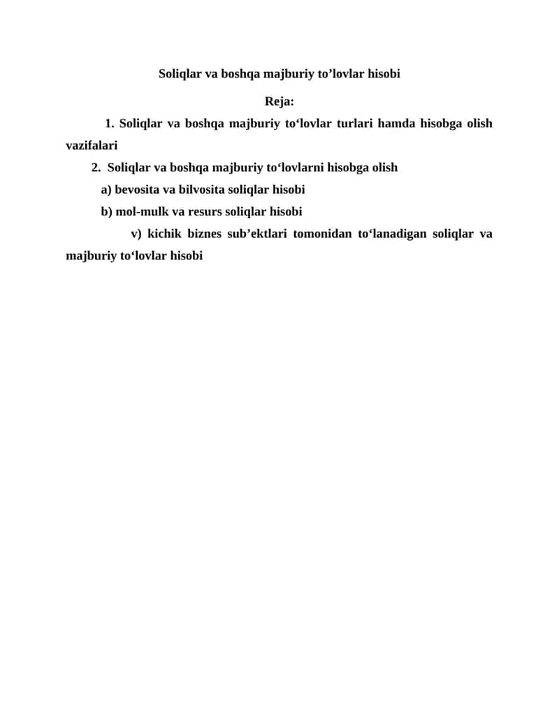 Soliqlar va Boshqa Majburiy To'lovlar Hisobi 1