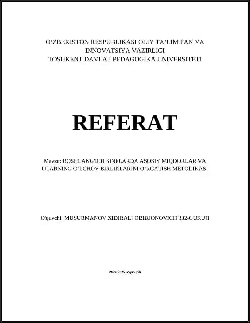 Asosiy miqdorlar tushunchasi