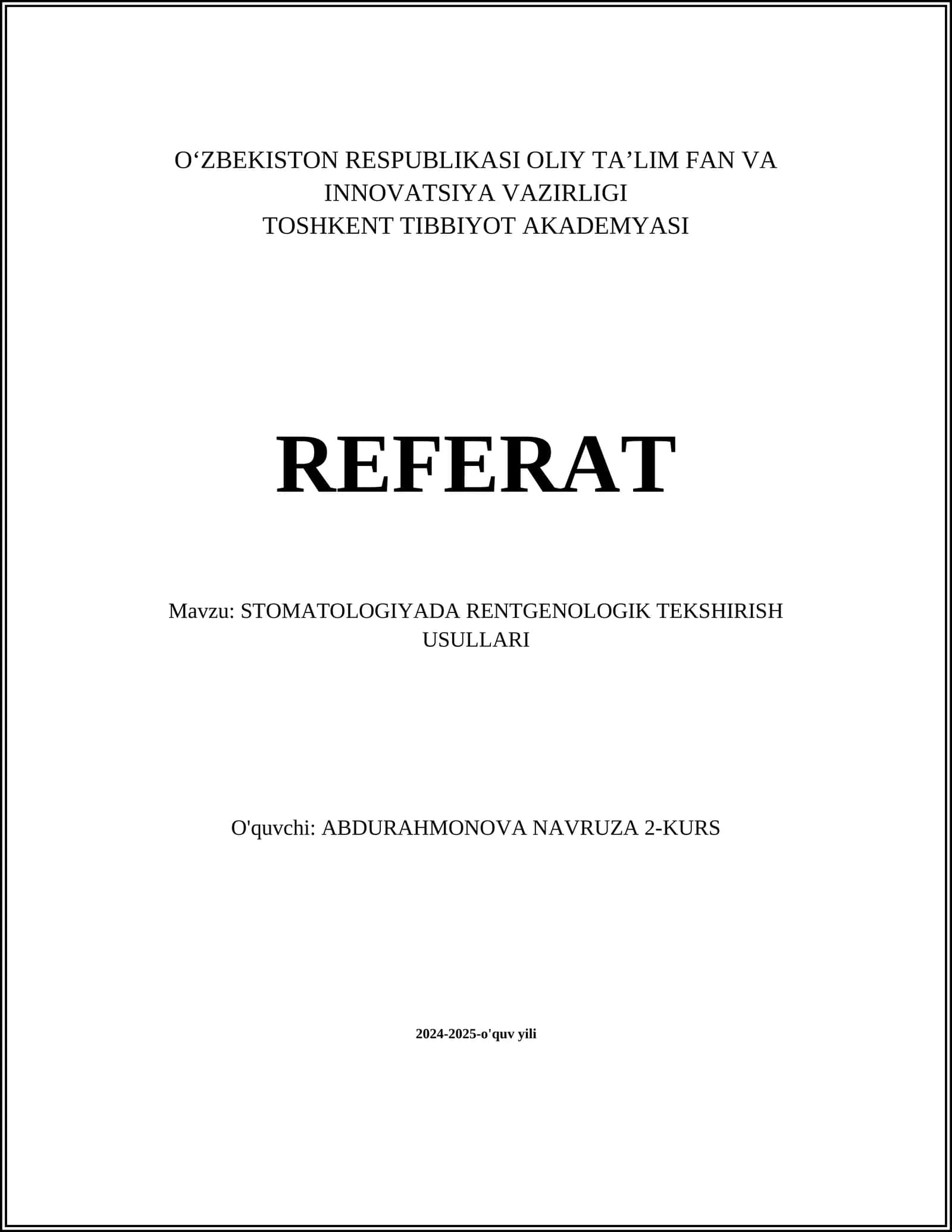 STOMATOLOGIYADA RENTGENOLOGIK TEKSHIRISH USULLARI 1