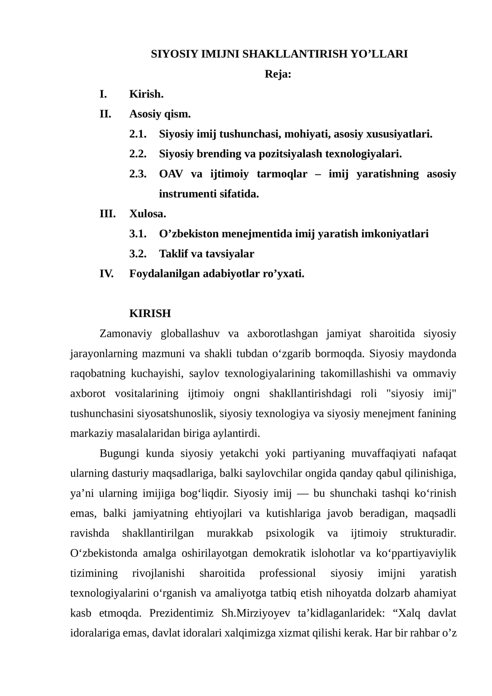 SIYOSIY IMIJNI SHAKLLANTIRISH YO’LLARI 1
