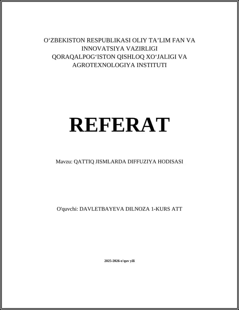 QATTIQ JISMLARDA DIFFUZIYA HODISASI 1