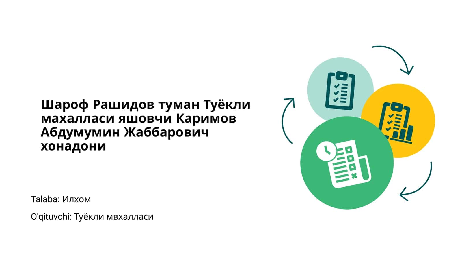 Шароф Рашидов туман Туёкли махалласи яшовчи Каримов Абдумумин Жаббарович хонадони 1