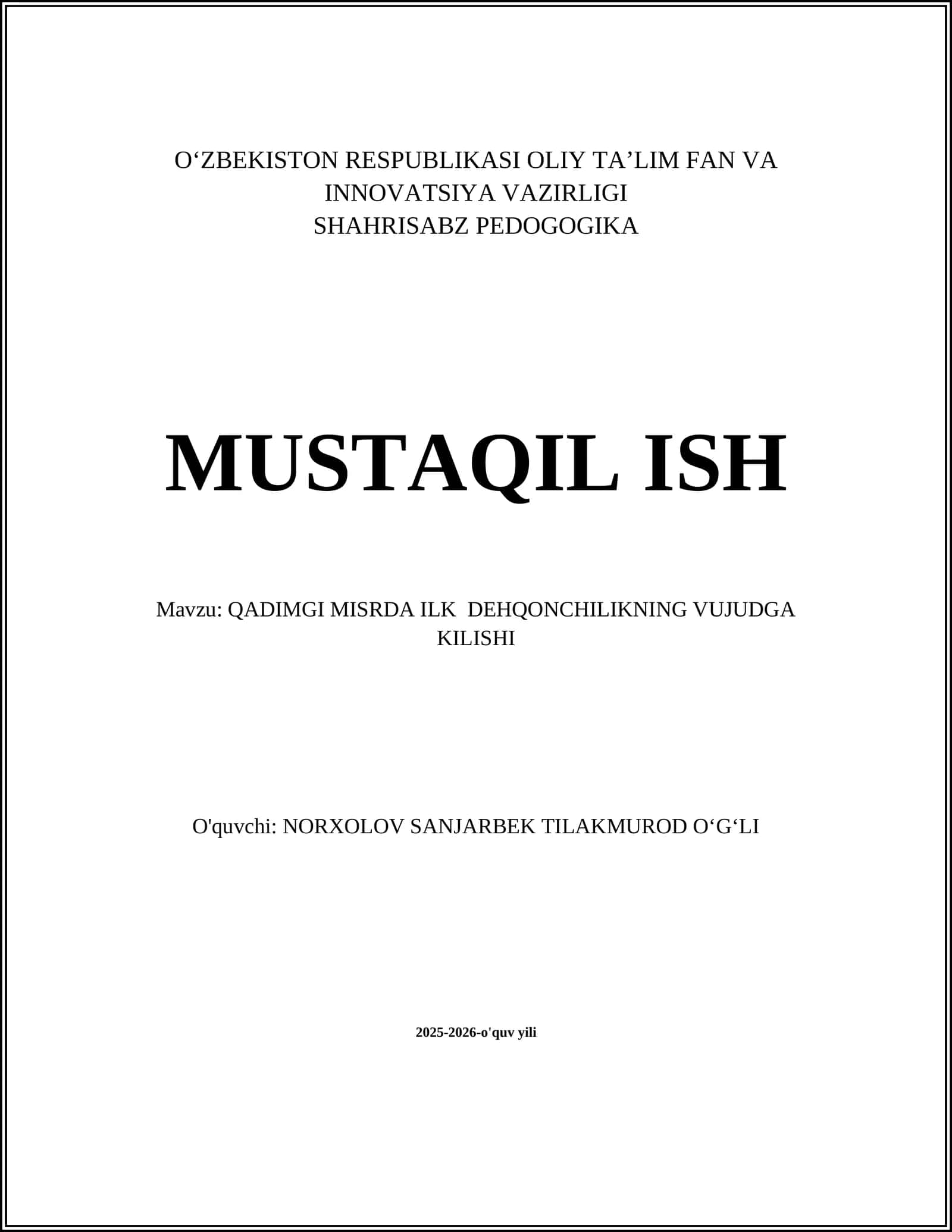 QADIMGI MISRDA ILK DEHQONCHILIKNING VUJUDGA KILISHI 1